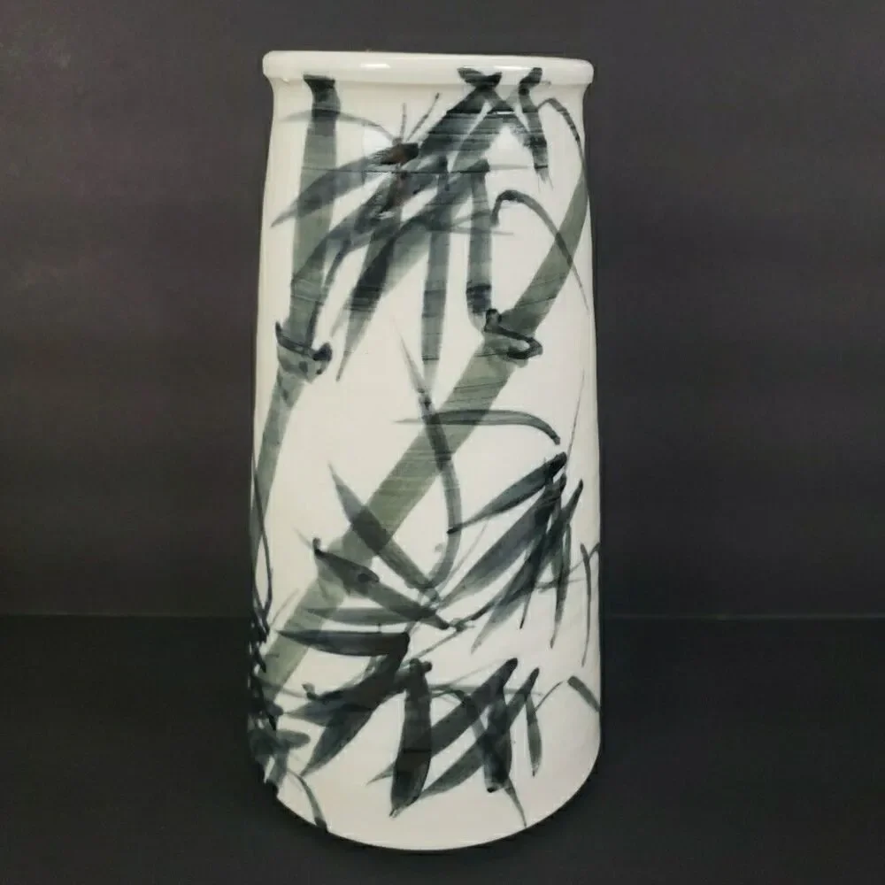 Studio Art Pottery Vase Bamboo Motif 9